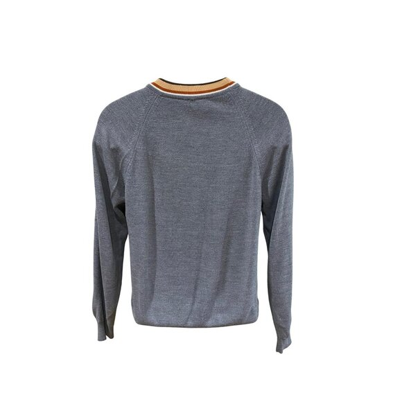 Vintage Bike Gray V-Neck Sweater With Striped Collar Men’s Size Small - Picture 3 of 8